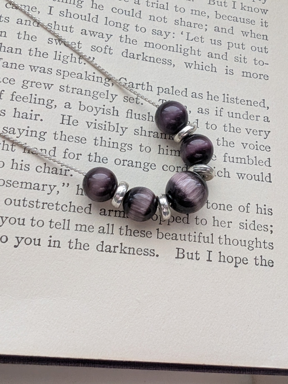 Silver Purple Bead Pendant Necklace